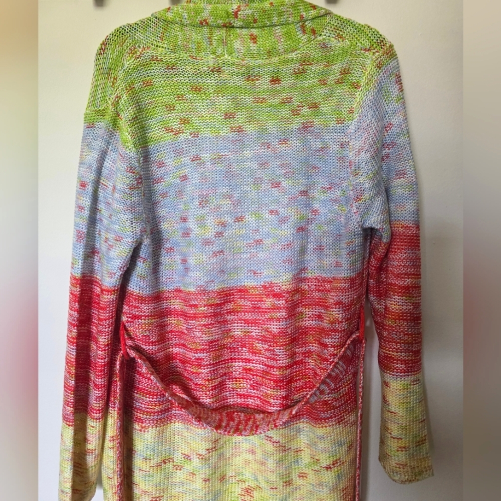 525 America Fringe Long Colorful Belted Knit‎ Cardigan Sz Small - Picture 6 of 9